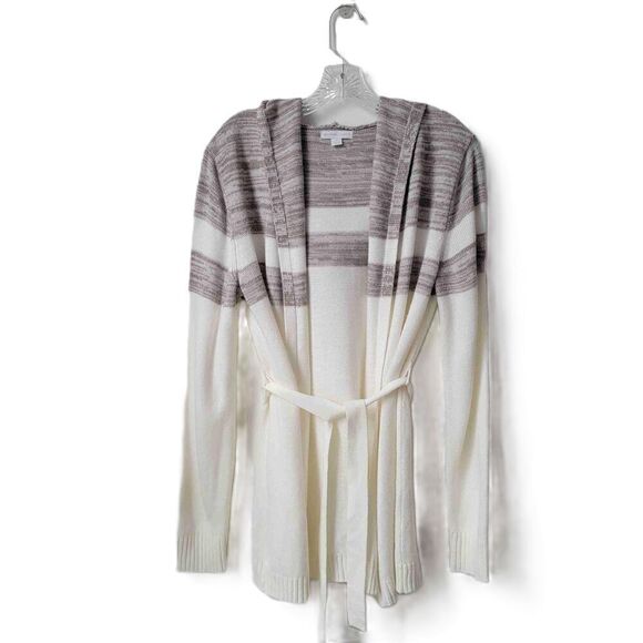 New York & Company Hooded Striped Open Front Cardigan Womens Size Medium - Picture 1 of 8